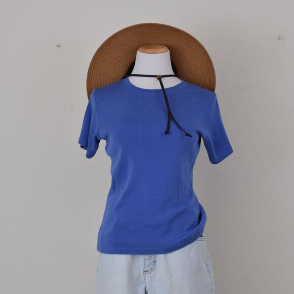 Vintage 90s Blue Cotton/Rayon Scoop Neck Tee |‎ size L - Picture 7 of 9